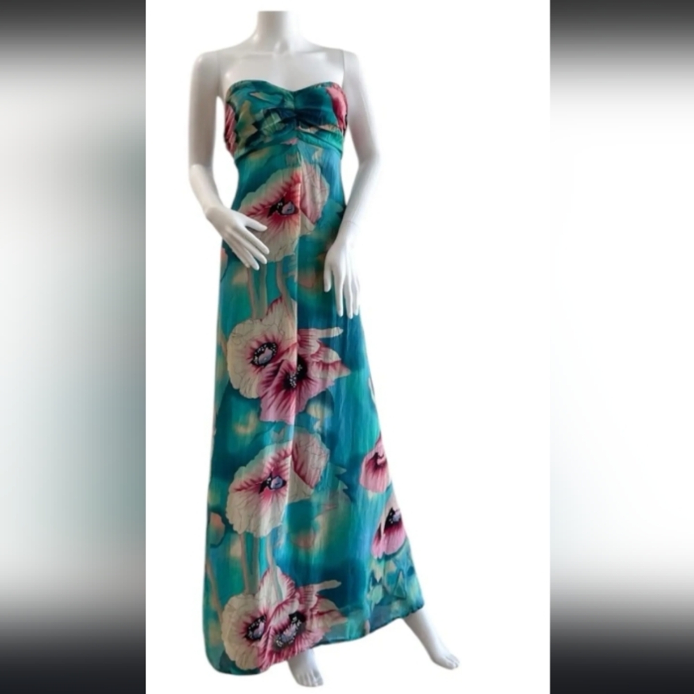 Floral Maxi Boohoo Dress in Blue and Pink Poppy Print.Like New - Picture 2 of 10